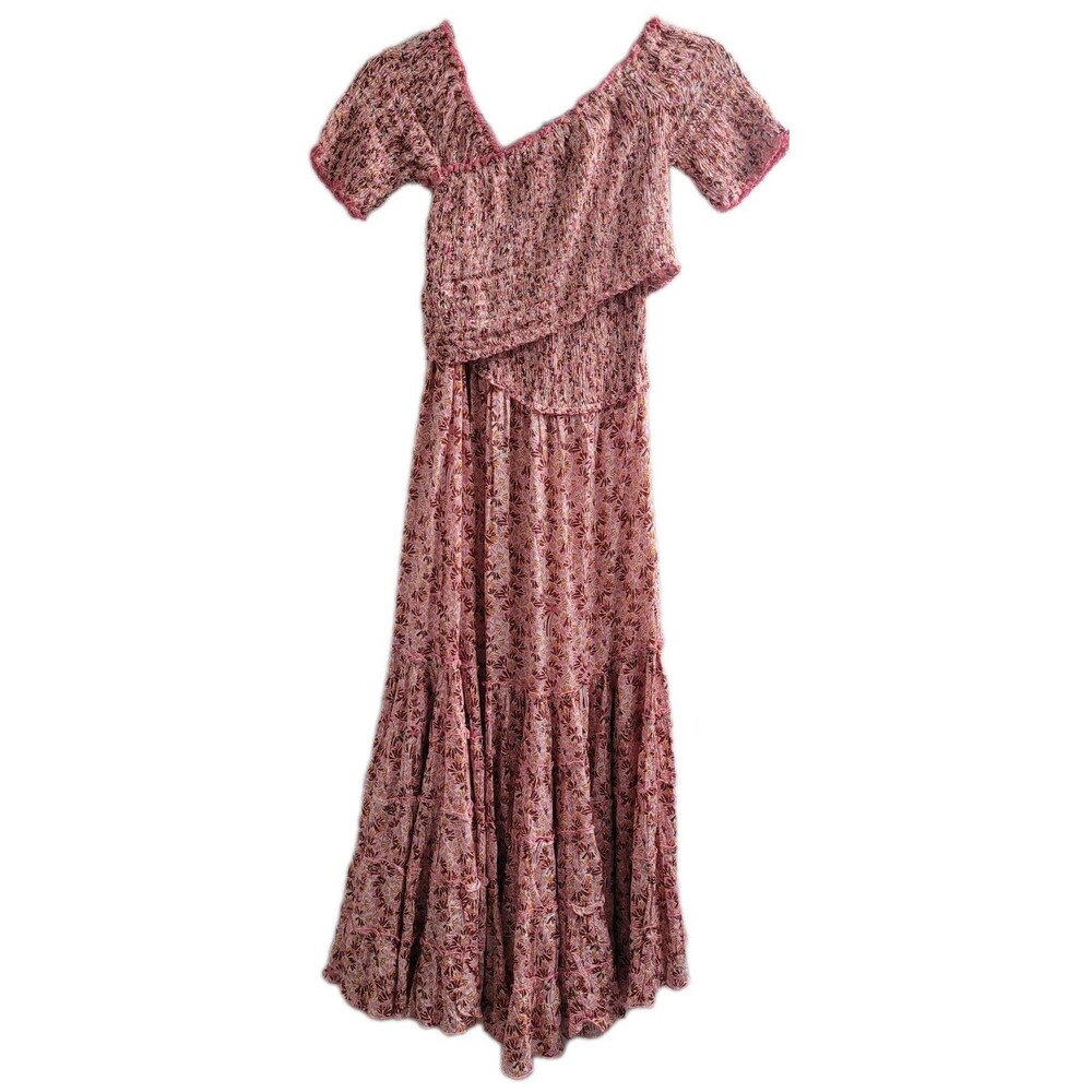 NWT Poupette St Barth Soledad Midi Dress Pink Dama XS Smocked Floral Boho